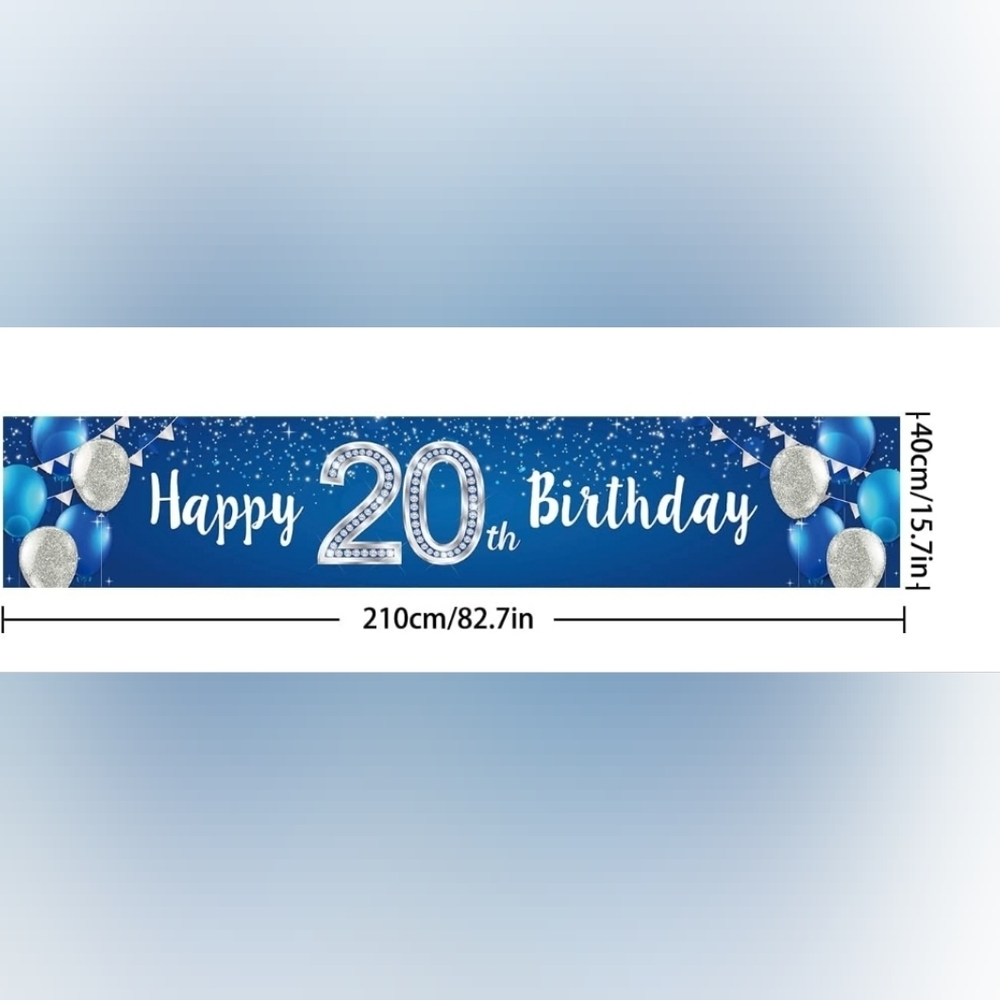 Blue and Silver 20th Birthday Banner - Picture 2 of 2
